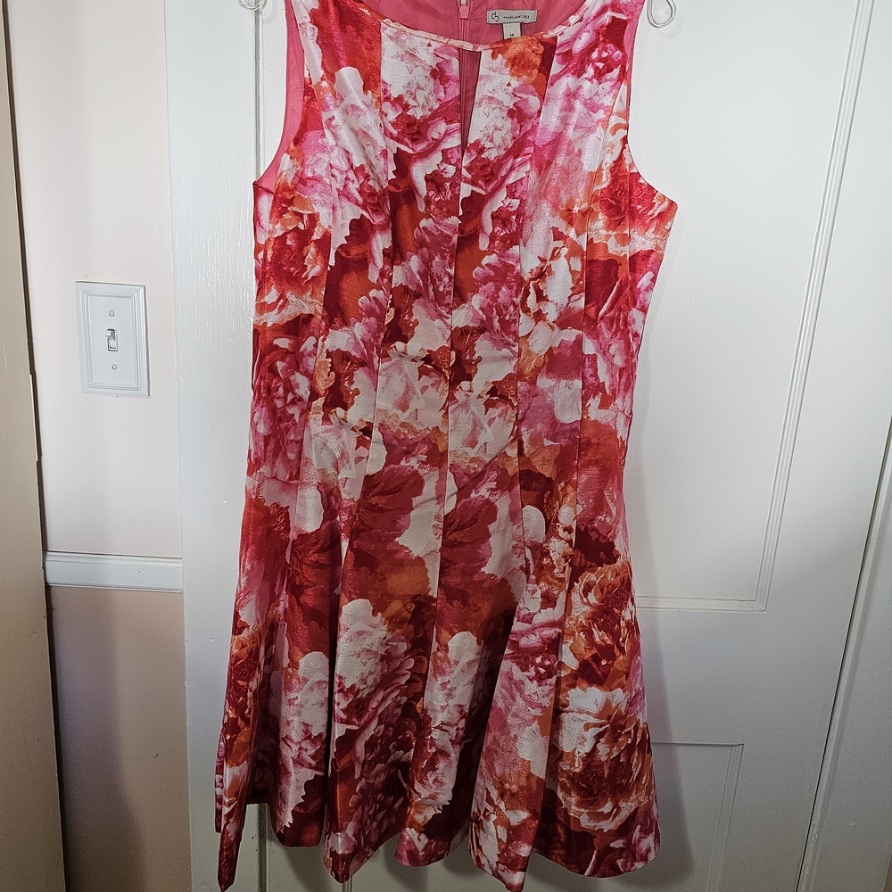 dressbarn Red and Pink Floral Midi Dress